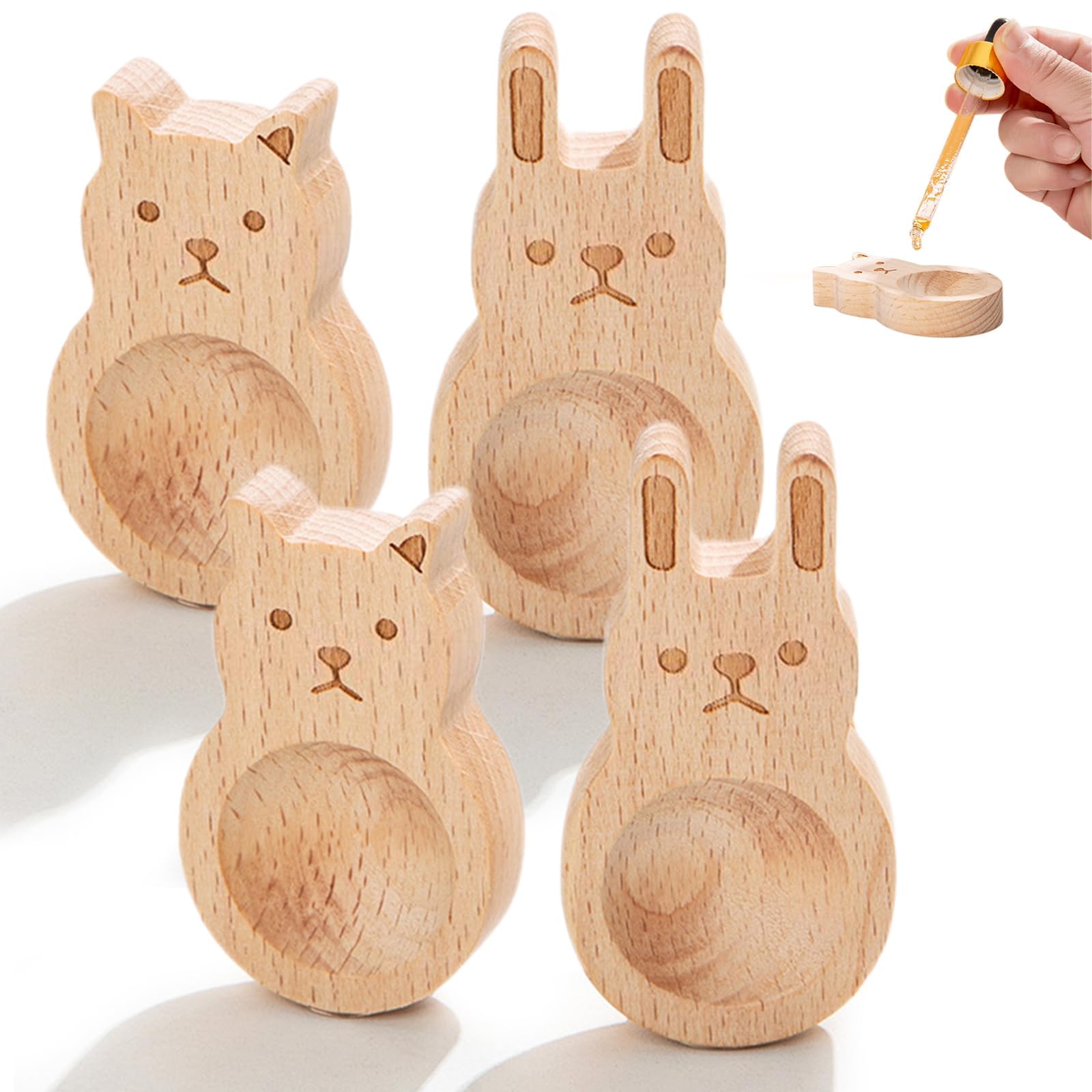 Wooden Essential Oil Diffuser (4 PCS), Beech Wood Aromatherapy Diffuser for Home, Office, Car, Yoga Hall & SPA, Cute Bear & Rabbit Shape, Small Cylinder Passive Diffuser