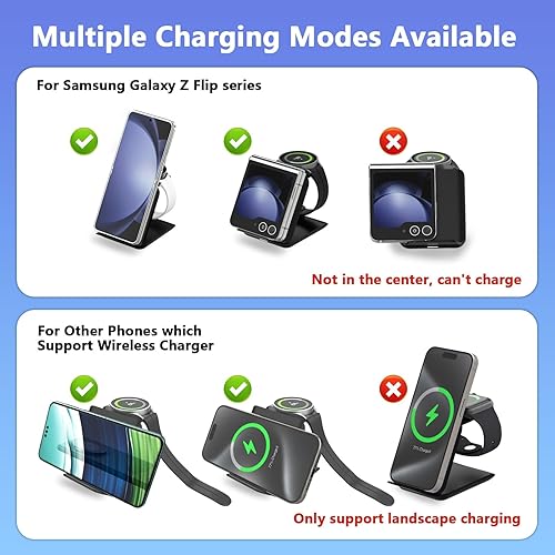 Miniatura 6 de Cargador inalámbrico plegable para Samsung Galaxy Z Flip, estación de carga rápida 2 en 1, cargador de viaje portátil para Galaxy Z Flip 7Flip6543,