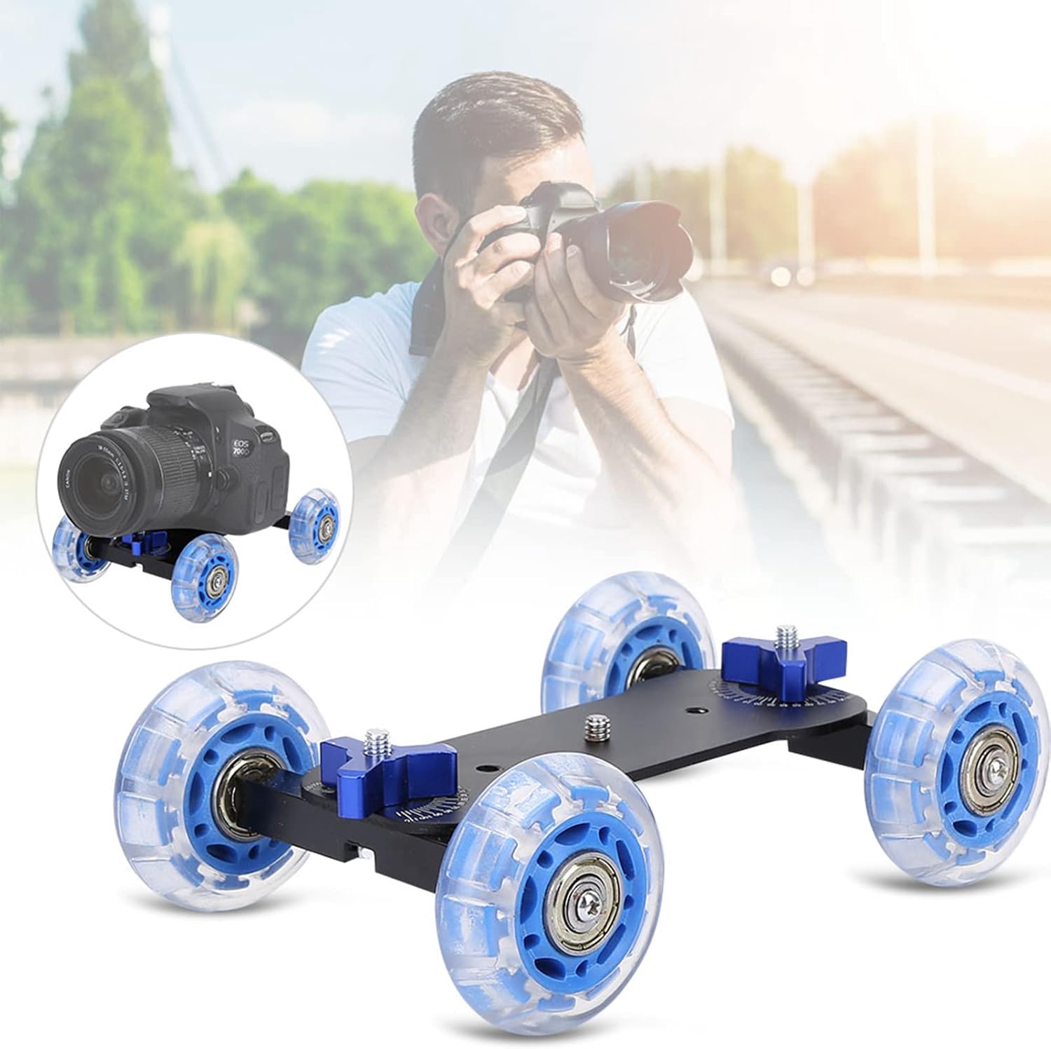 Joyzan Camera Dolly Wheel, Scaled Table Skater Slider Car 10KG Load Rail Roller Track Mini Adjustable Desktop Portable Professional DSLR Camcorder Mirrorless Cell Phone Video Low Level Noise Shooting
