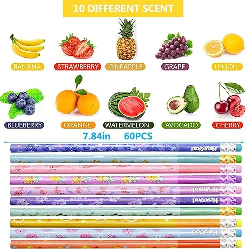 Miniatura 4 de JQSSHXB 120 lápices perfumados para niños, lápices perfumados con borradores, lápiz de grafito HB de frutas para la escuela, papelería, fiesta,