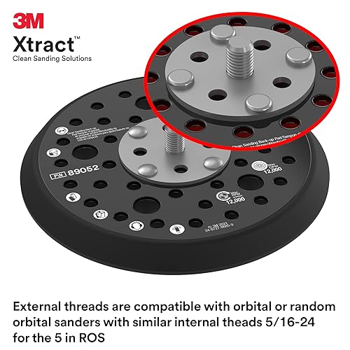 Miniatura 4 de 3M Xtract Hookit - Almohadilla de respaldo de disco de lijado de gancho y bucle, 89052, 5 pulgadas, máximo 12,000 RPM OPM, extra dura, 44 agujeros,