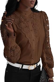 Amazon.com: Rooscier Women's Lace Crochet Mock Neck Long Sleeve