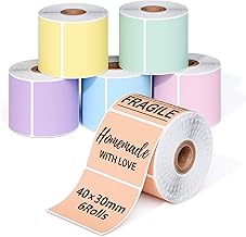 Phomemo 6 rouleaux couleur Étiquette M110 Étiquette thermiques Autocollante,.57 "x1.18" (40x30mm),Compatible avec Phomemo M110 M120 M220 M221 M108 M200 M100 M150 M250 M260,230 étiquettes/Rouleau