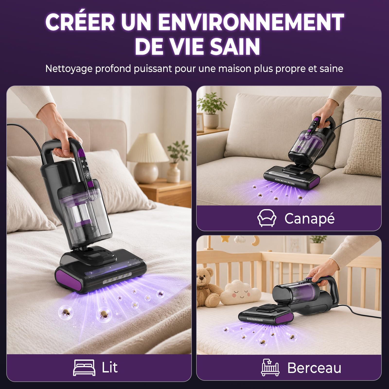 Battimaterasso, 16kPa Aspirapolvere a mano per Materassi con luce UV-C