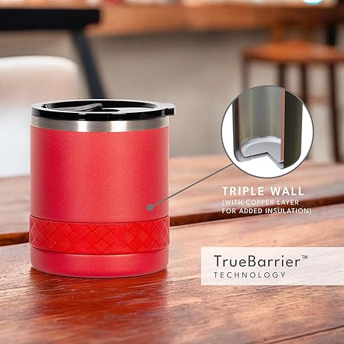 Miniatura 71 de Elemental Vaso de bola baja, taza de acero inoxidable de triple pared de 10 onzas con tapa Tritan no rota, vaso de whisky aislado, taza de café