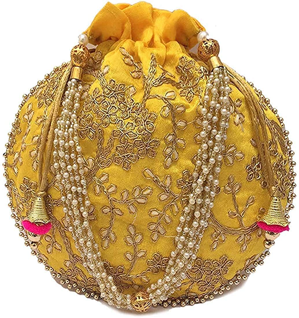 BINORI FASHIONS Rajasthani Style Royal Clutch Silk Batwa Bag Combo Wristlets Ethnic Potli Combo For Women's Zari Work Potli Combo Bridal Potli Combo (Pack of 3 Colors) 2