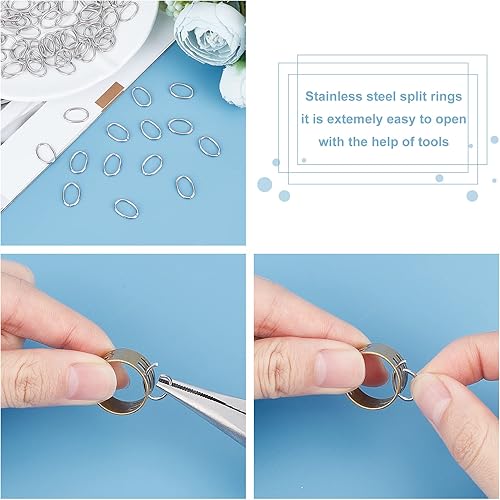 Miniatura 10 de UNICRAFTALE 300 anillos de salto abiertos de acero inoxidable 304 de 2 colores, anillos ovalados de 0.157 pulgadas para hacer joyas, manualidades,