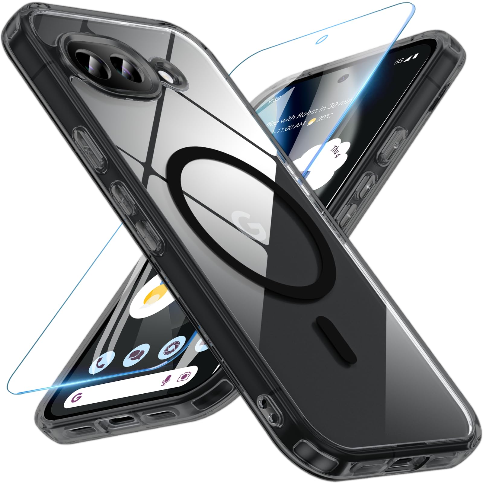 Google Pixel 10a ケース BESINPO【ガラスフィルム付き・MagSafe対応】 グーグル ピクセル10a ケース 黄ばみなし ストラップホール付き 米軍MIL規格 耐衝撃 耐久性 マグネット搭載 マグセーフ対応 Google Pixel 10a スマホカバー 6.3インチ ブラック+クリア