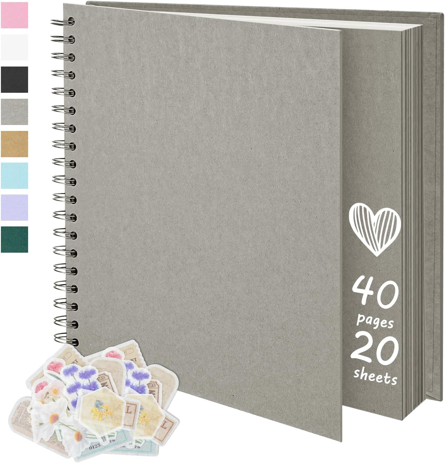 10X10 Inch DIY Scrapbook Photo Album, Kraft Blank Paper Scrap Book 40 Pages Memory Book for Wedding Family, Light Gray