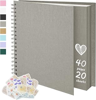 10X10 Inch DIY Scrapbook Photo Album, Kraft Blank Paper Scrap Book 40 Pages Memory Book for Wedding Family, Light Gray