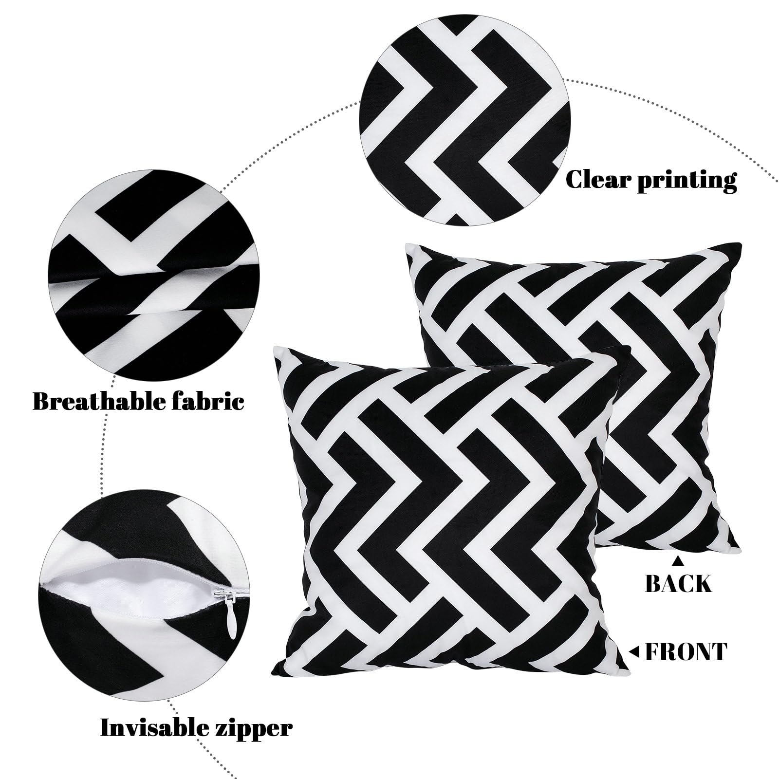 Federe Cuscini 50x50 cm, Copricuscini Divano Bianco e Nero Doppia Faccia Motivo Geometrico in Peluche Corto con Cerniera Federe per Soggiorno Camera Letto Divani da Esterno Set di 2