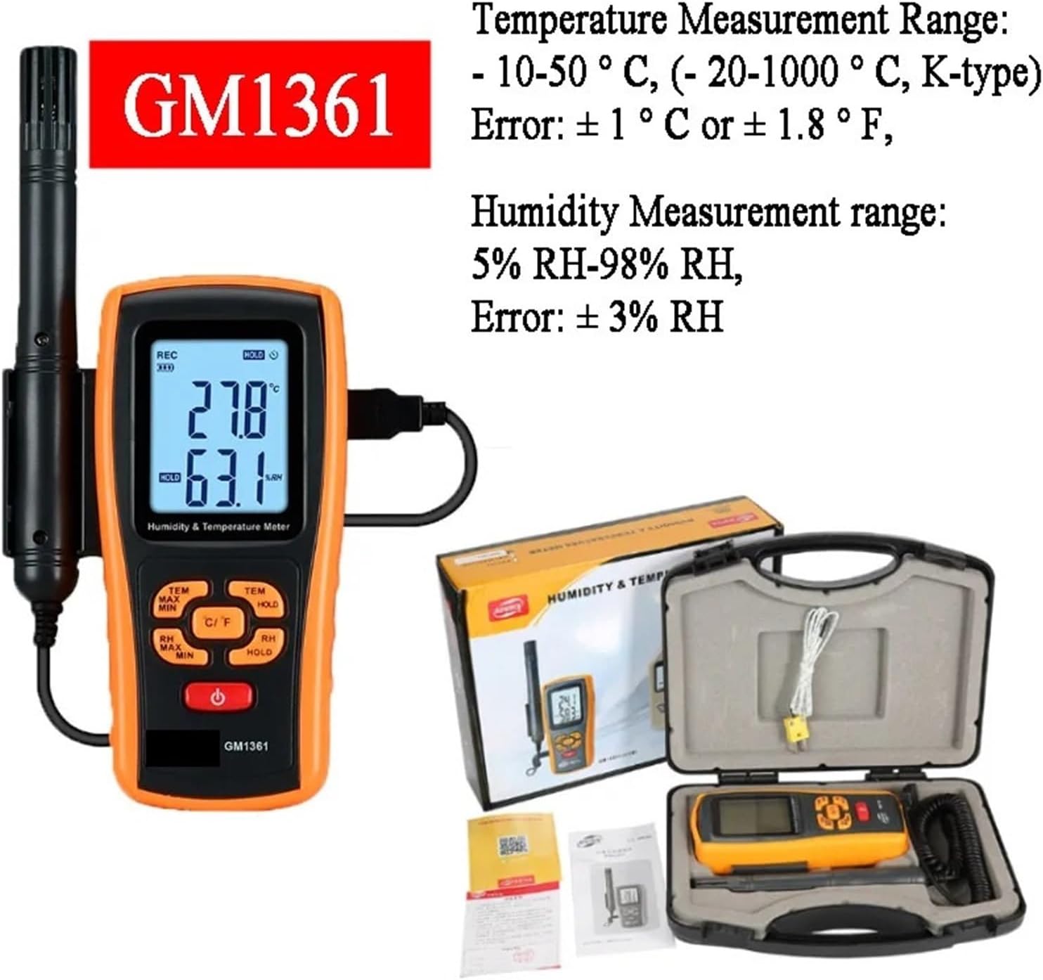 GM1361 Digital Display Thermo-Hygrometer 2.5 Inch Separate Temperature and Humidity Meter