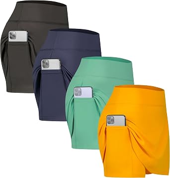 Real Essentials 4 Pack Womens Active Skort Lightweight Comfy & Breathable Tennis Golf Skirt Available in Plus Size