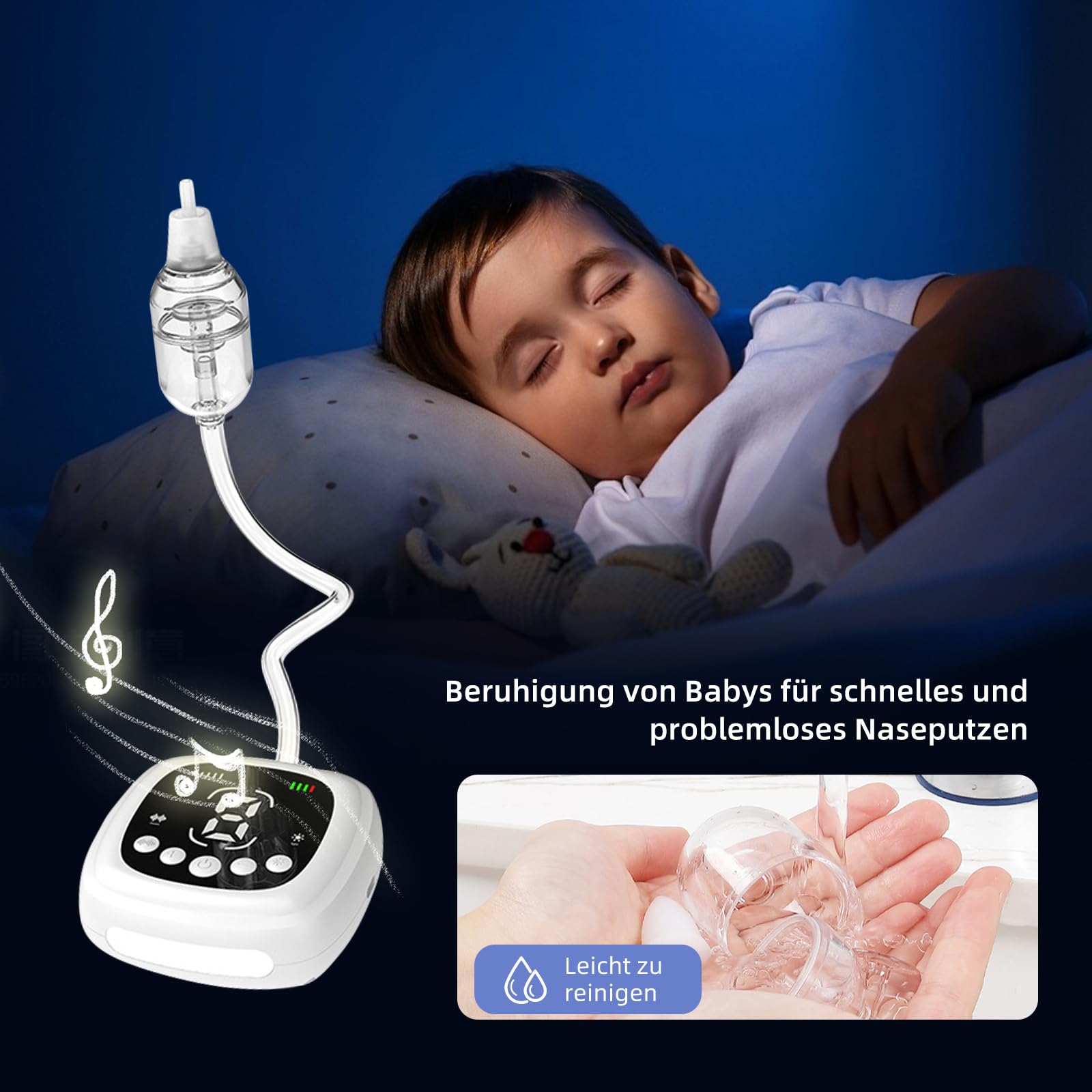 Aspiratore nasale elettrico per neonati, 9 livelli di aspirazione con luce notturna, musica filastrocca, pulitore nasale ricaricabile per neonati e neonati