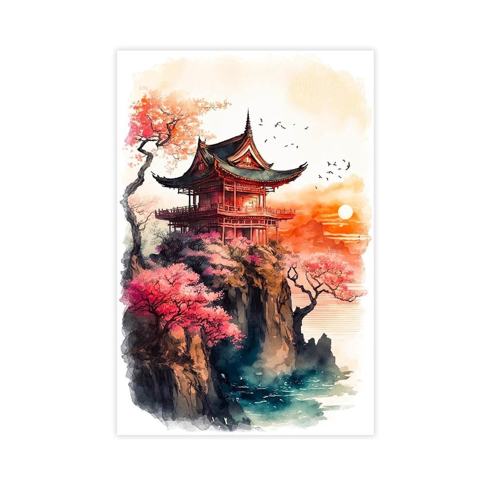 Qnvjqkdsi Unframe Japanese Landscape Watercolor Art (2) Canvas Poster Bedroom Decor Landscape Office Room Decor Gift 20" L X 30" W
