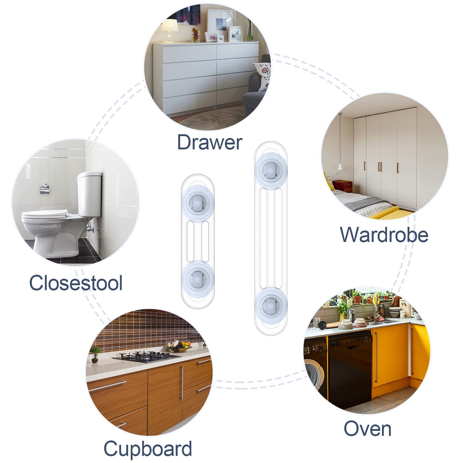 Kimsky Sécurité Bebe, Sécurité Enfant Porte, 12 Pièces Bloque Porte Fenêtre Securite Bébé, Bloque Porte Bébé Sans perçage pour Armoire, Toilette, Frigo, Four, Réfrigérateur (Transparent)