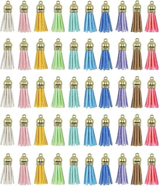 50 Pcs Leather Tassels Pendant Keychain Tassel Colourful Mini Tassel for DIY Craft Supplies