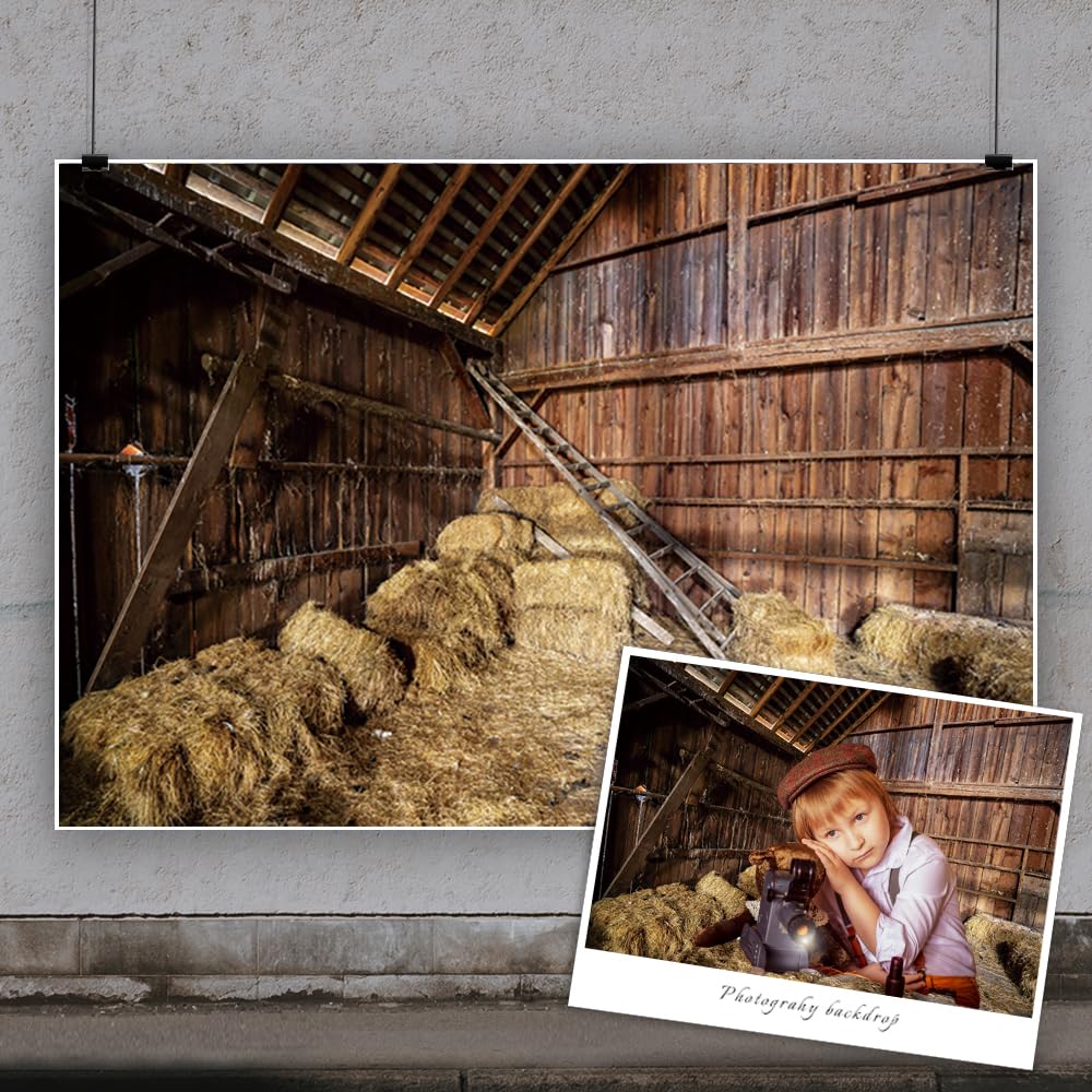 Zliisang Fotohintergrund Alte Scheune – 2,7 X 1,8 M, Polyester, Mit Stroh- & Heu-Design, Für Babyfotos Oder Western-Partys