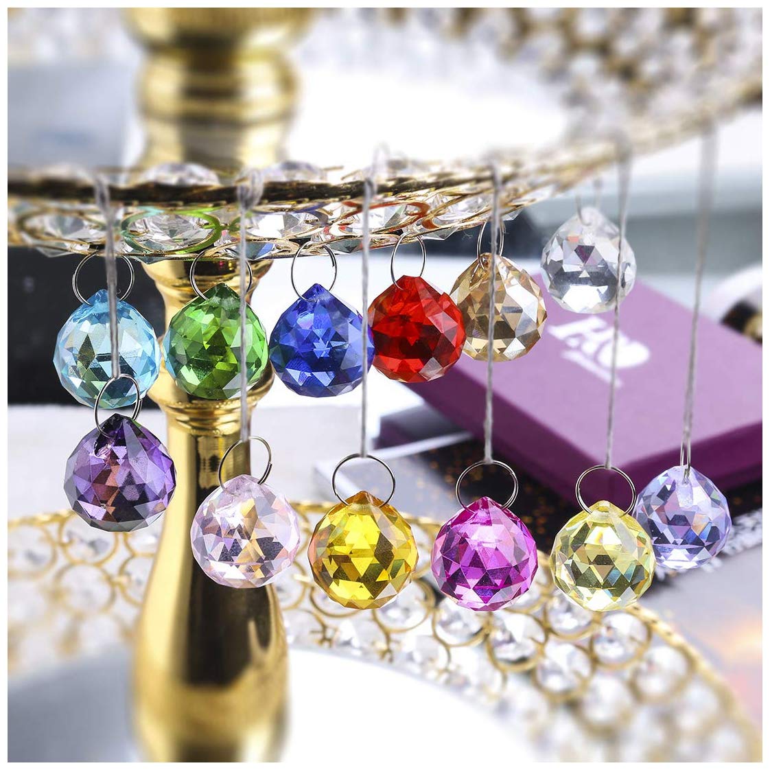H&D Hyaline&Dora 20mm Multi-Color Crystal Ball Prism Feng Shui Faceted Decorating,Pack of 12