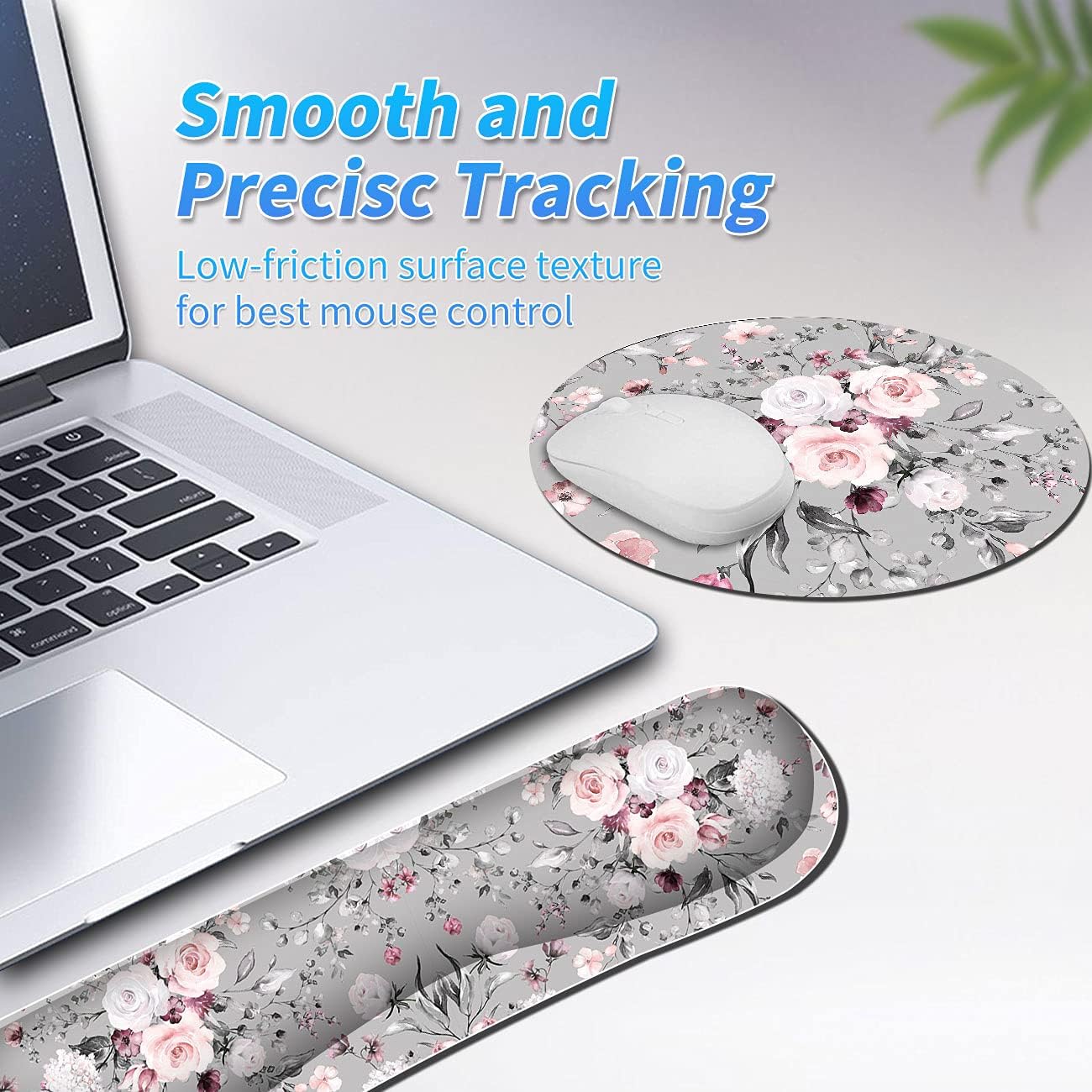 Keyboard Wrist Rest & Mouse Pad & Mouse Wrist Rest Support & Coaster, Non Slip Rubber Base Wrist Support with Ergonomic Raised Memory Foam for Computer Laptop Home Office, Pink Rose Floral