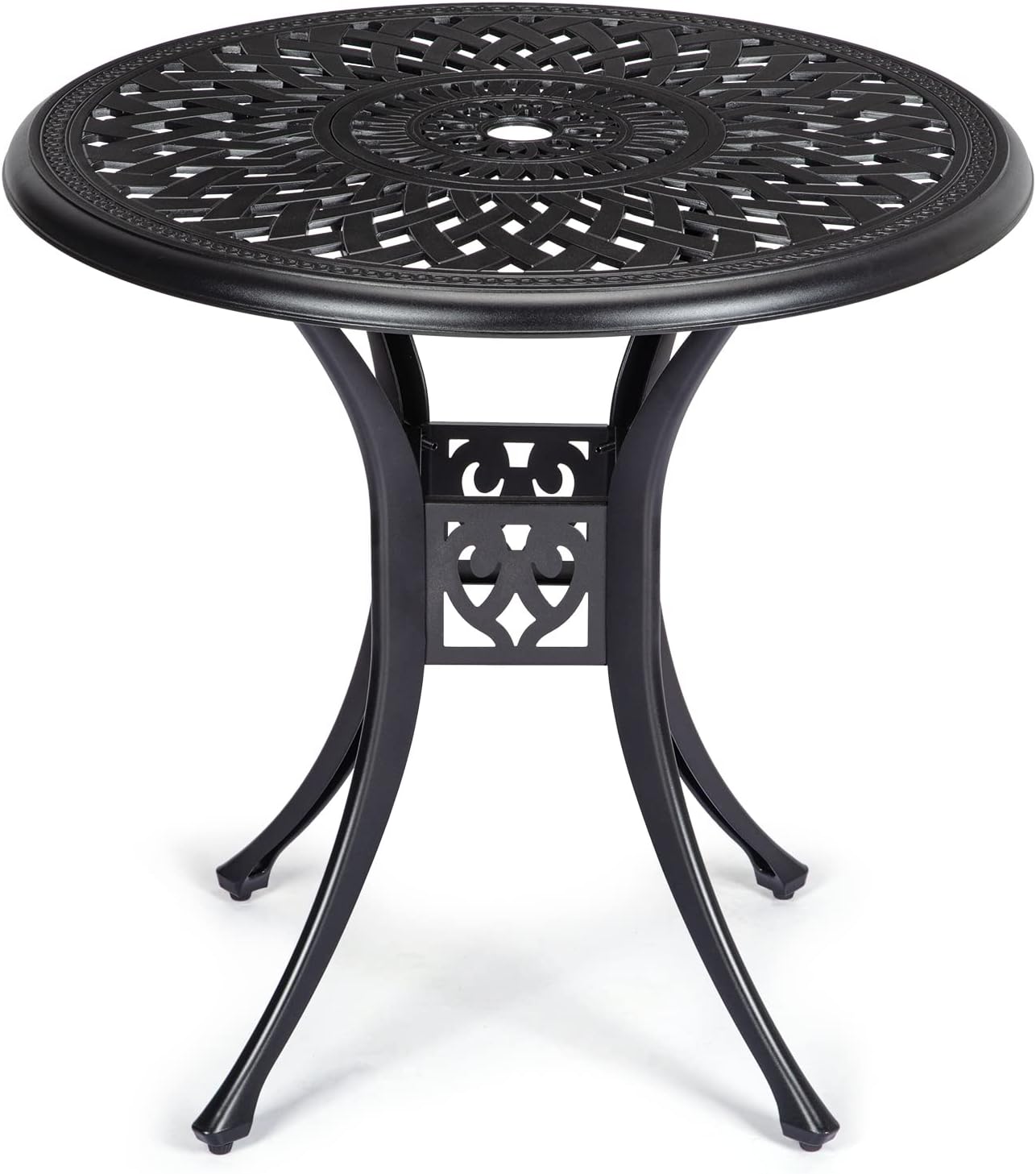 30.25" Round Cast Aluminum Patio Bistro Table, Bistro Table with Umbrella Hole, Outdoor Side Table, for Porch, Backyard, Garden, Balcony, Black