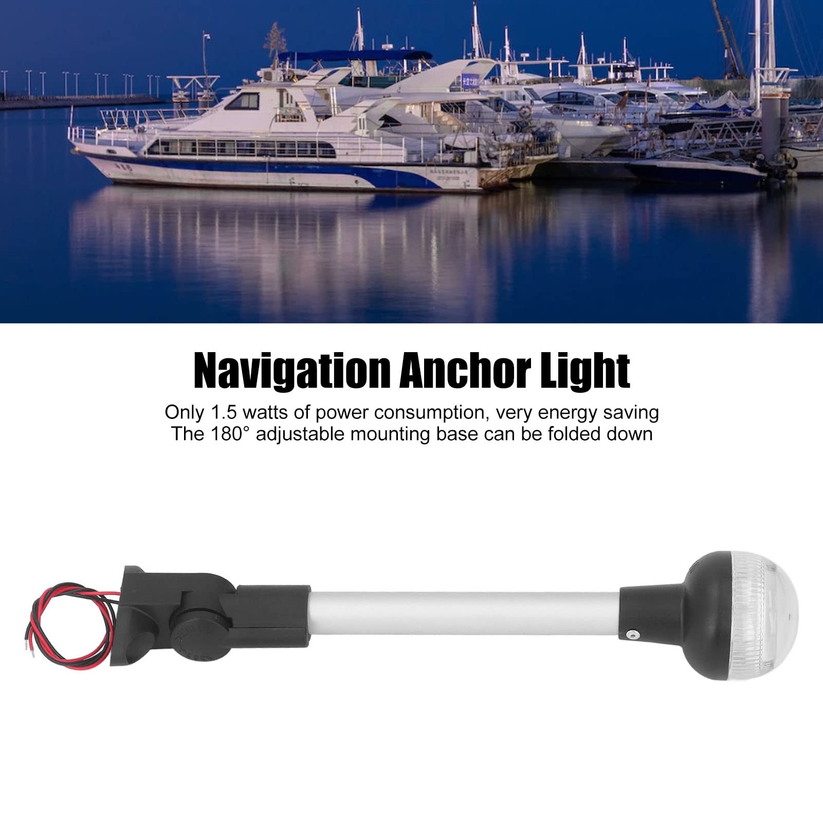 Faro d’ancora a LED da 12 pollici con visibilità a 360°, rivestimento anti-corrosione di grado marino, faro di navigazione con base pieghevole e regolabile per barca da pesca, CC