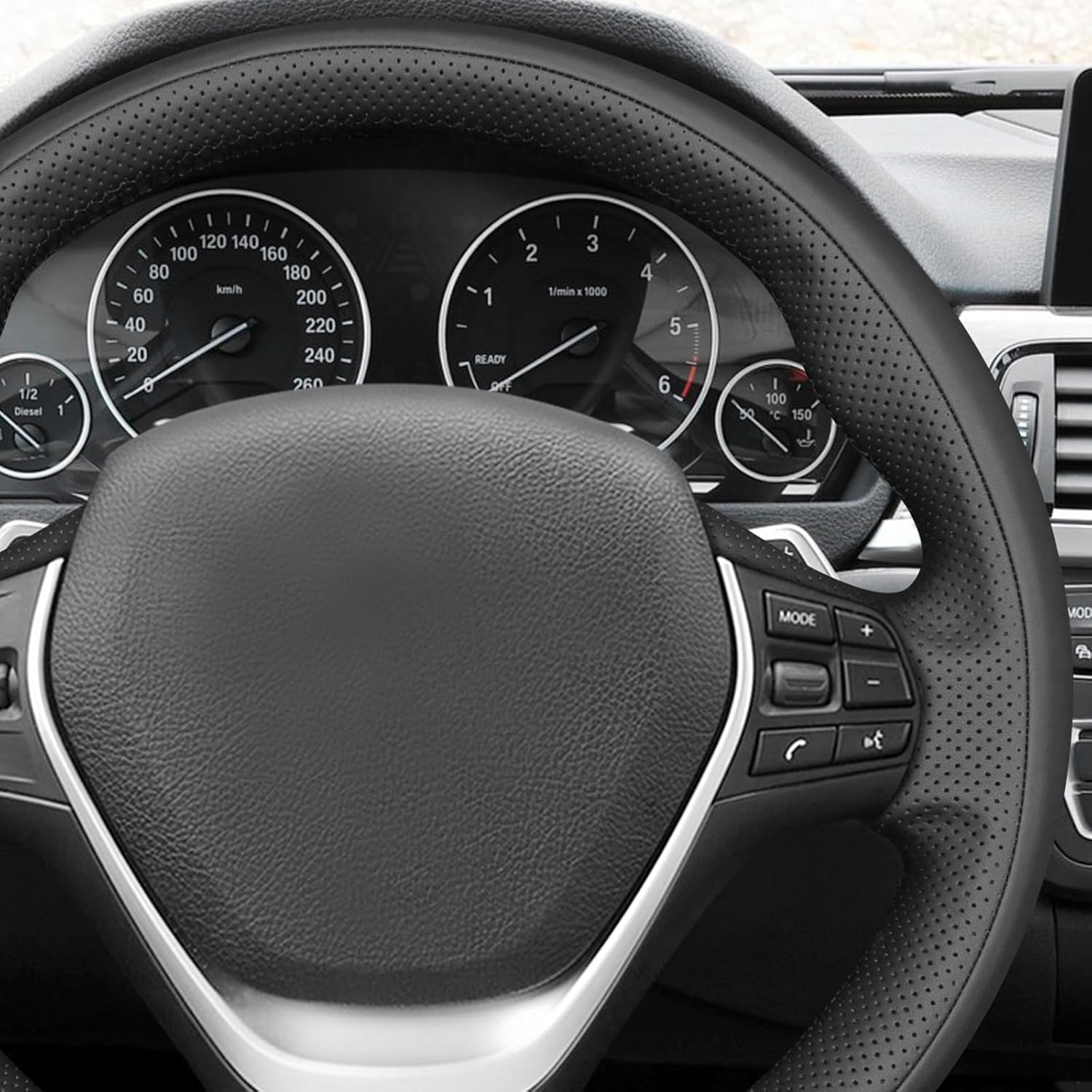 MEWANT Hand Stitched 3D Style Steering Wheel Cover Wrap for BMW 2 Series F22/F23 2014-2020/3 Series F30/F34 2012-2018/4 Series F32/F33/F36 2014-2020