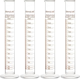 StonyLab 4-Pack Borosilicate Glass 250ml Heavy Wall Graduated Cylinder Measuring Cylinder, 250ml
