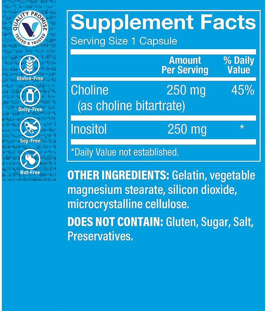 The Vitamin Shoppe Choline Inositol 500MG, Once Daily Supplement (100 Capsules)