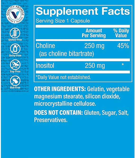 The Vitamin Shoppe Choline Inositol 500MG, Once Daily Supplement (100 Capsules)