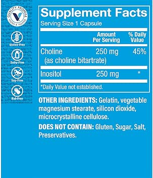 The Vitamin Shoppe Choline Inositol 500MG, Once Daily Supplement (100 Capsules)