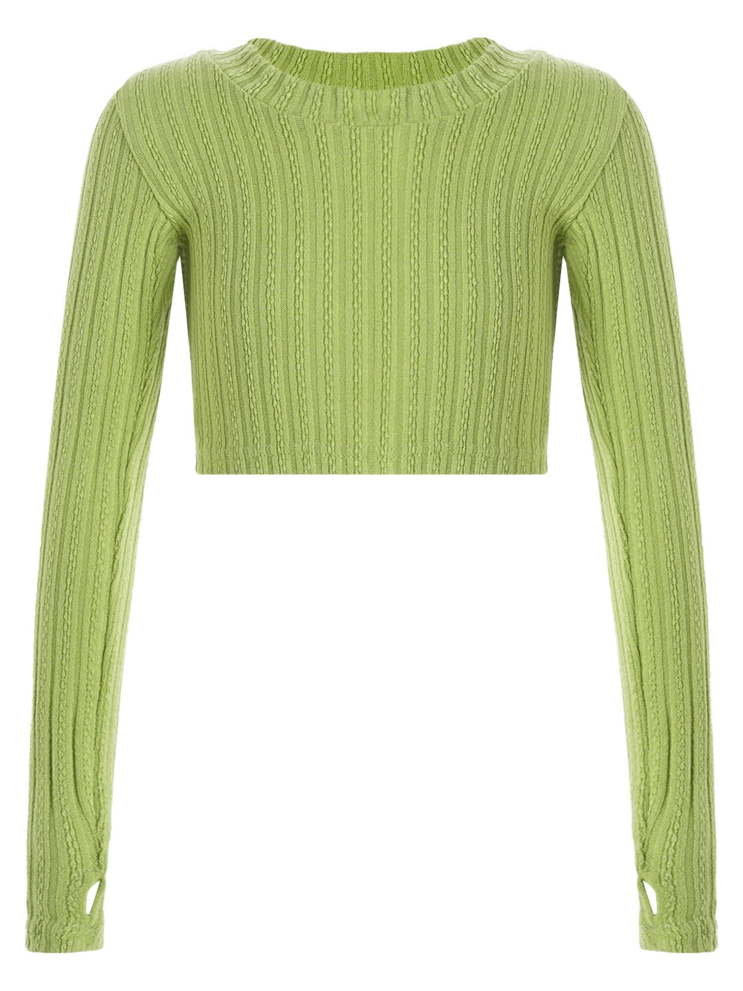 YEAHDOR Girls Ribbed Knit Crop Top Ballet Dance Tops Dance Warm Up Pullover Casual Long Sleeve Fitted Tees Green 4-5 Years