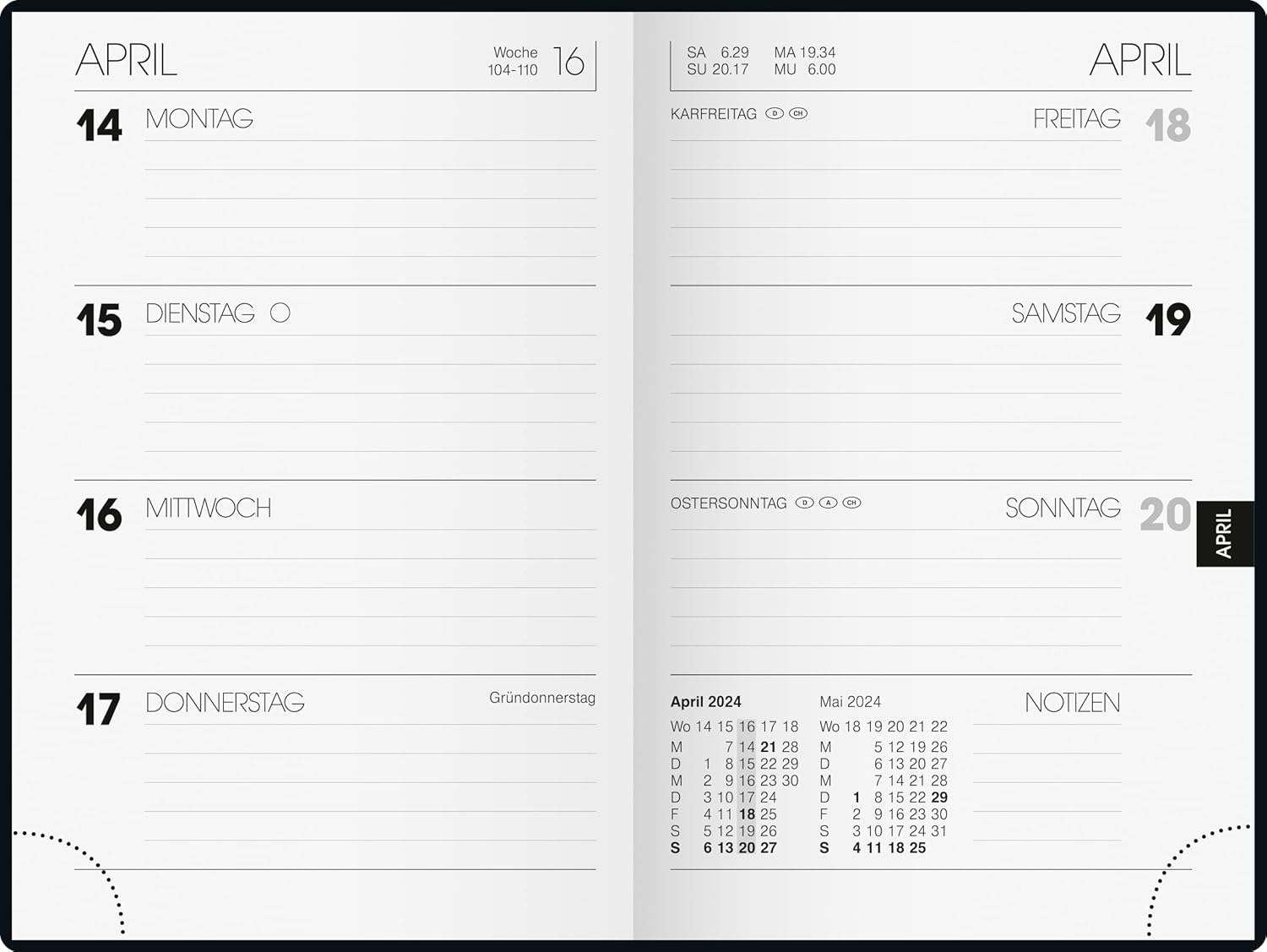 BRUNNEN Weekly Calendar Model 723 2024 2 Pages = 1 Week Sheet Size 7.6 x 11.2 cm Bordeaux