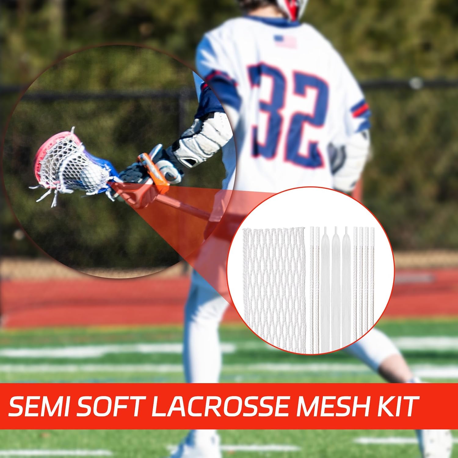 Gemscream 2 Sets 24 Pcs Semi-Soft Polyester Lacrosse 3.0 Mesh and Stringing Kit Lacrosse Player String Kit 2 White Mesh 6 Shooting Laces 4 Shooting Cords 10 Sidewall Strings 2 Screws for Sticks