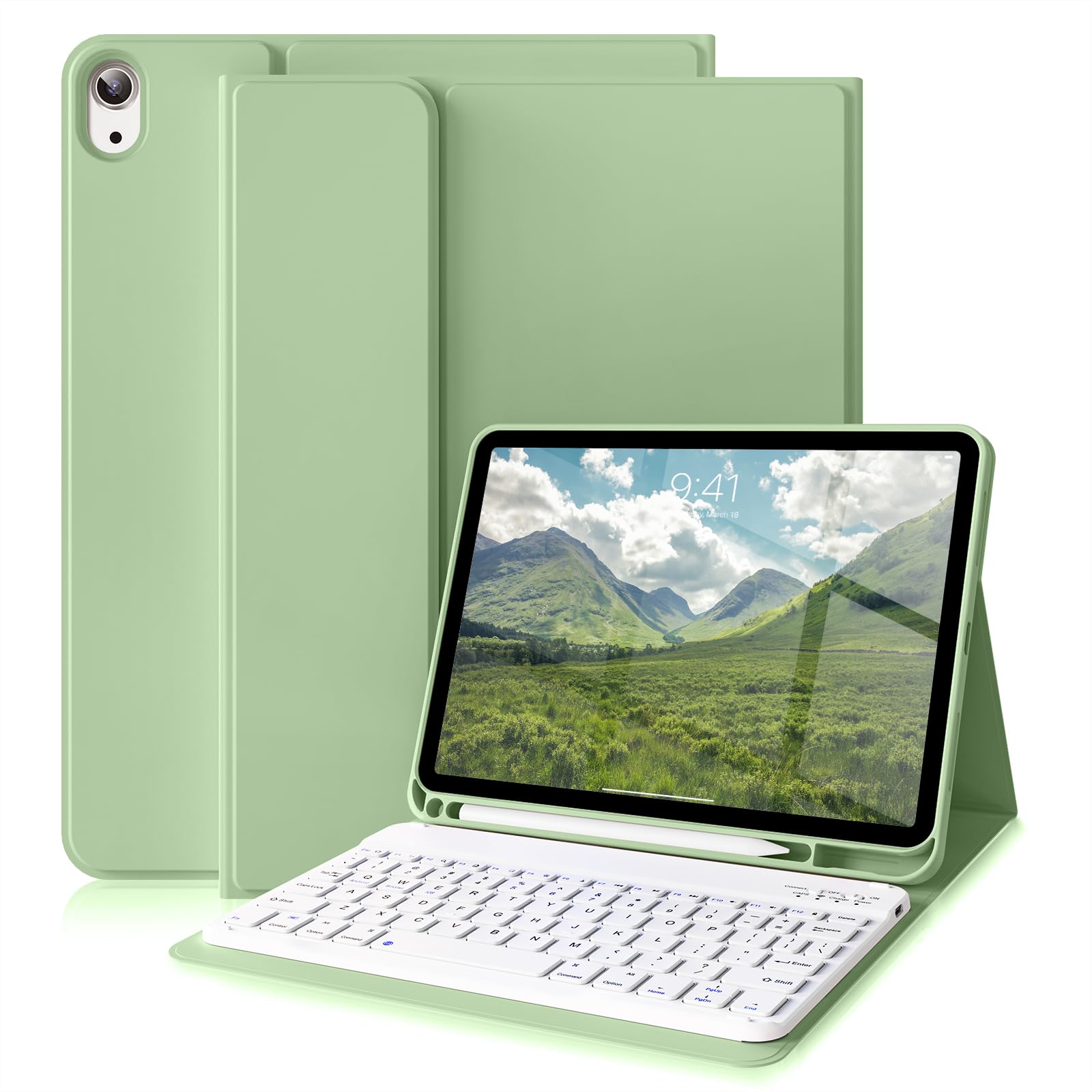 Custodia Con Tastiera Per IPad 10/11 Generazione ZKTUYU - Magnetica, Portapenne, Bianco Crema, QWERTZ