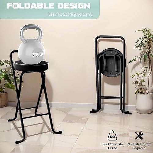 Miniatura 3 de Taburetes plegables para adultos, portátil de 25.629.5 pulgadas, silla plegable compacta con respaldo bajo, silla de bar acolchada, silla plegable
