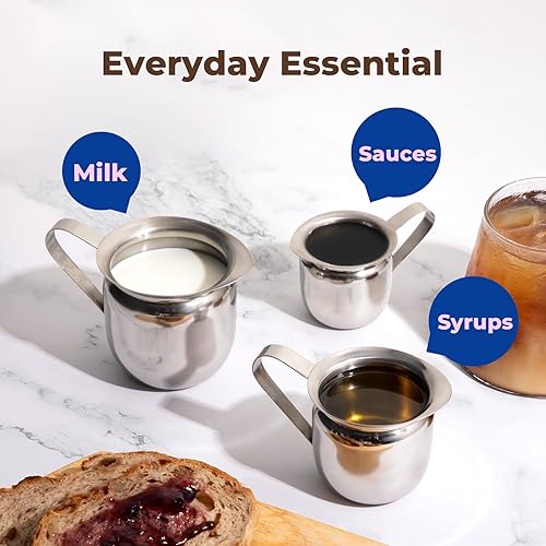 Miniatura 4 de Fit Meal Prep Paquete de 6 Jarra de crema de 3 onzas, cremas de campana de acero inoxidable, mini recipiente para servir leche, crema de café,