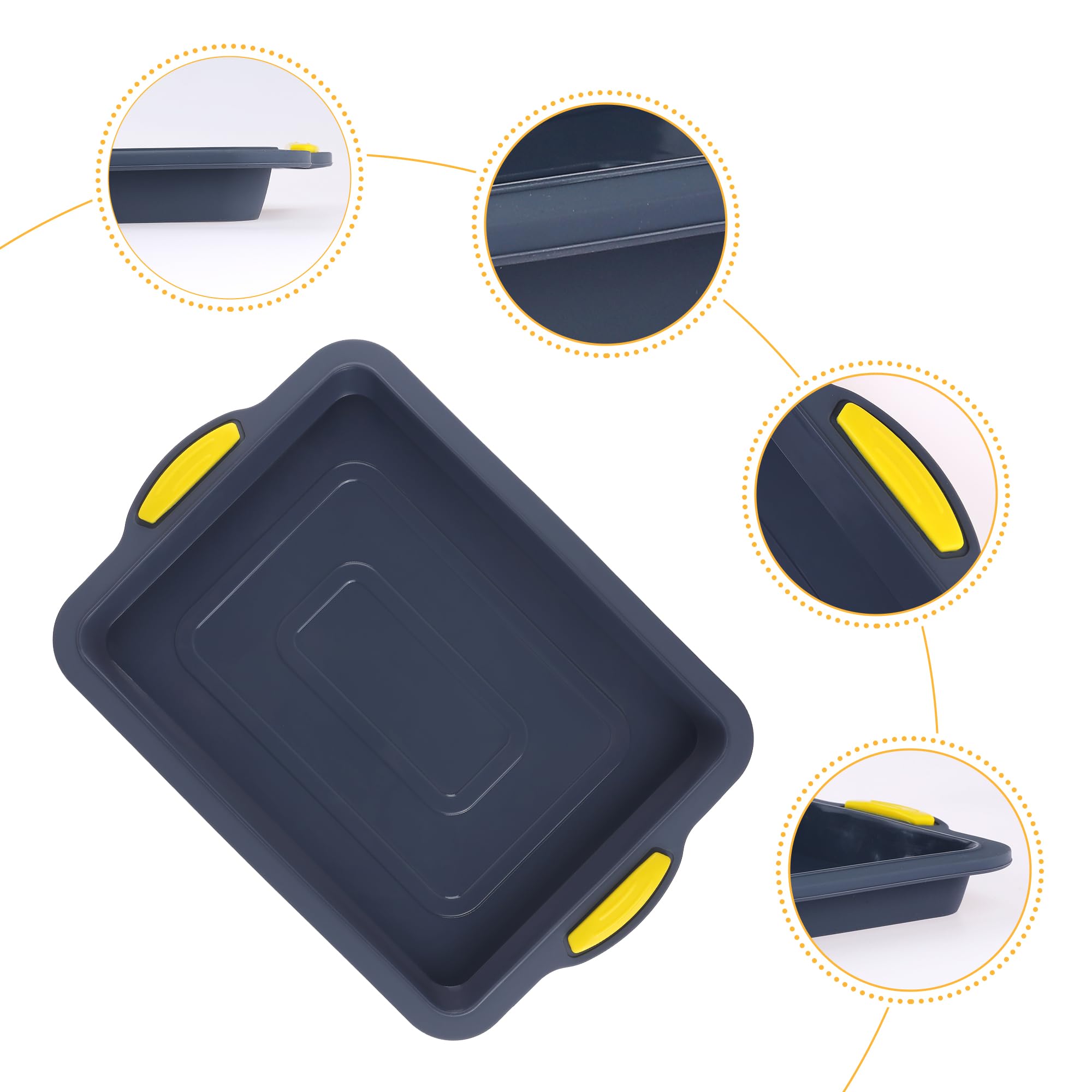 3 paquetes de moldes antiadherentes de silicona para hornear, fáciles de liberar, resistentes al calor, para hornear pasteles, tartas de queso, 13.4 x 13.4 x 1 pulgadas, color amarillo