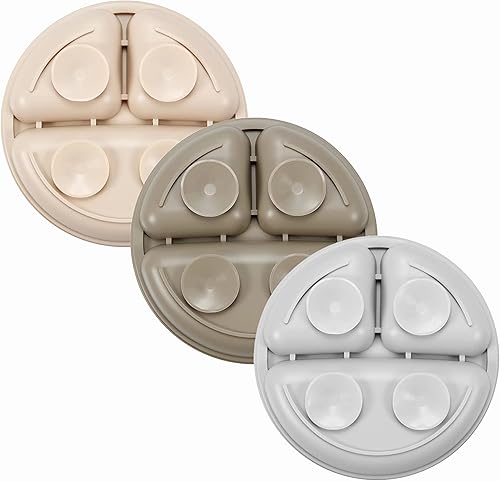 Miniatura 4 de PandaEar Placas de succión de silicona para bebés y niños pequeños paquete de 3 platos irrompibles divididos con tapa antideslizantes aptas para