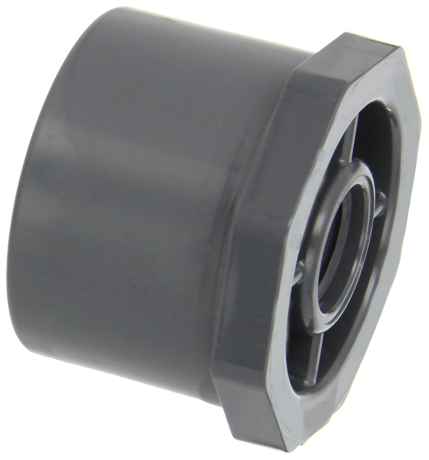 Spears 438-G Series PVC Pipe Fitting, Bushing, Schedule 40, Gray, 1-1/2" Spigot x 3/4" NPT Female