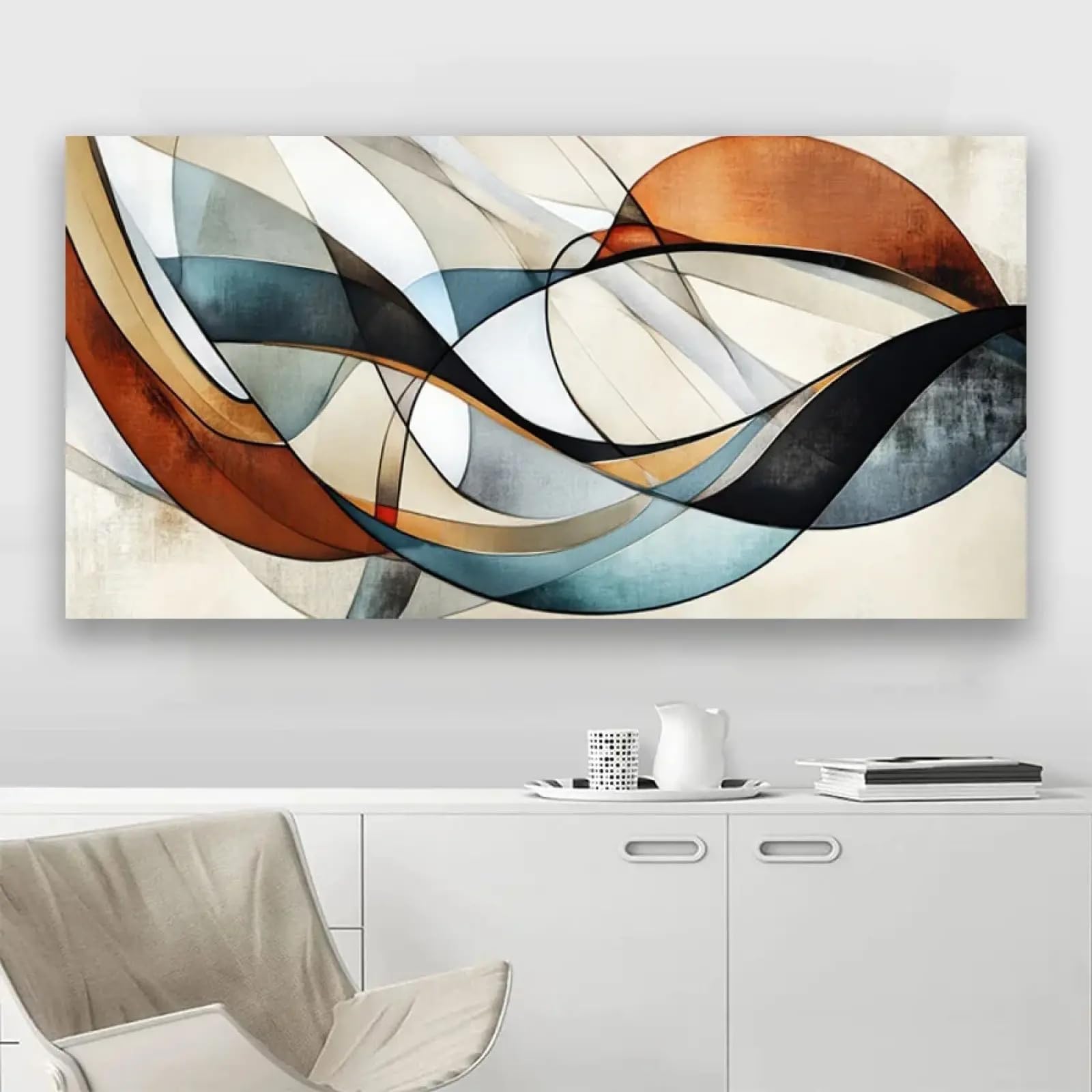 Impression abstraite géométrique verte déco murale salon moderne en toile 65x130 - 8