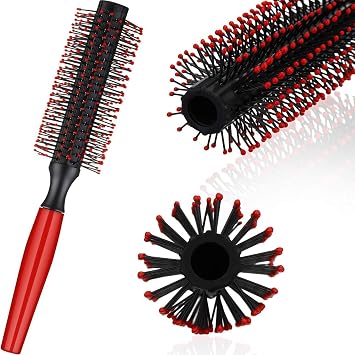 Professional Quiff Roller Round Hair Brush with Red Rubber Grip Handle - Slick Back Hair Brush, Curly Hairs Brush Ideal round hair brush for men and Barbers