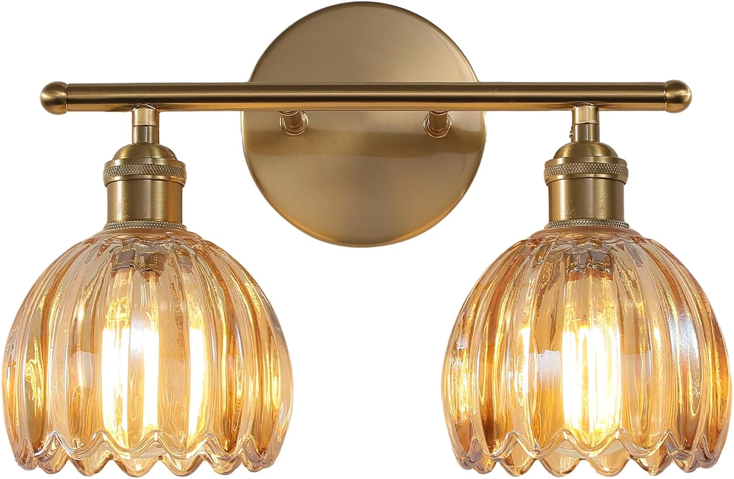Bathroom Light Fixtures, 2-Light Vanity Wall Light Over Mirror with White Tulip Glass Shade for Bedroom Living Room, Brass Gold