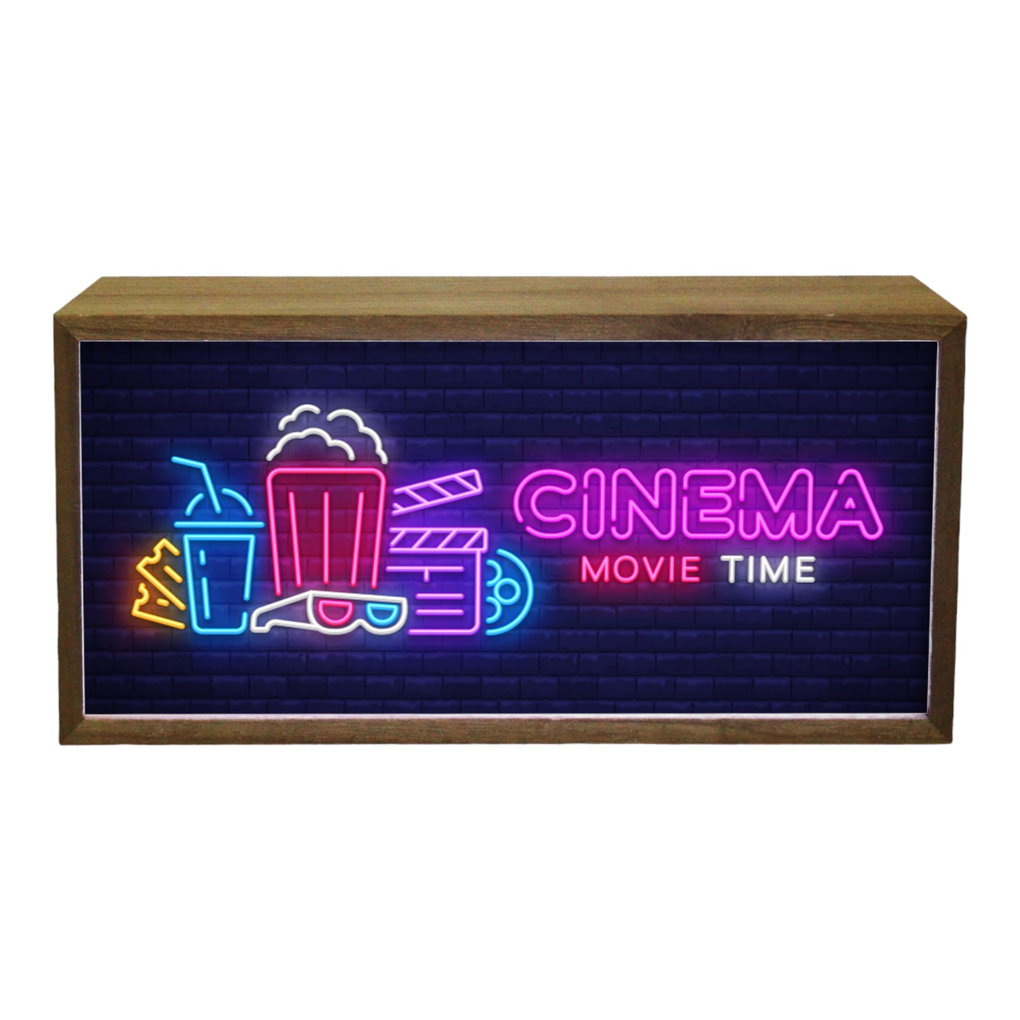 Light Box Home Cinema Movie Time | Neon Effect Illuminated Light Up LED Room Sign | Theatre Lounge Film Room Décor | Movie Night Fan Bright Display | Portable Lighting