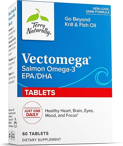 Terry Naturally Vectomega - 60 tabletas - Omega-3 de salmón, incluyendo EPA y DHA - Sin OMG, sin gluten - 60 porciones