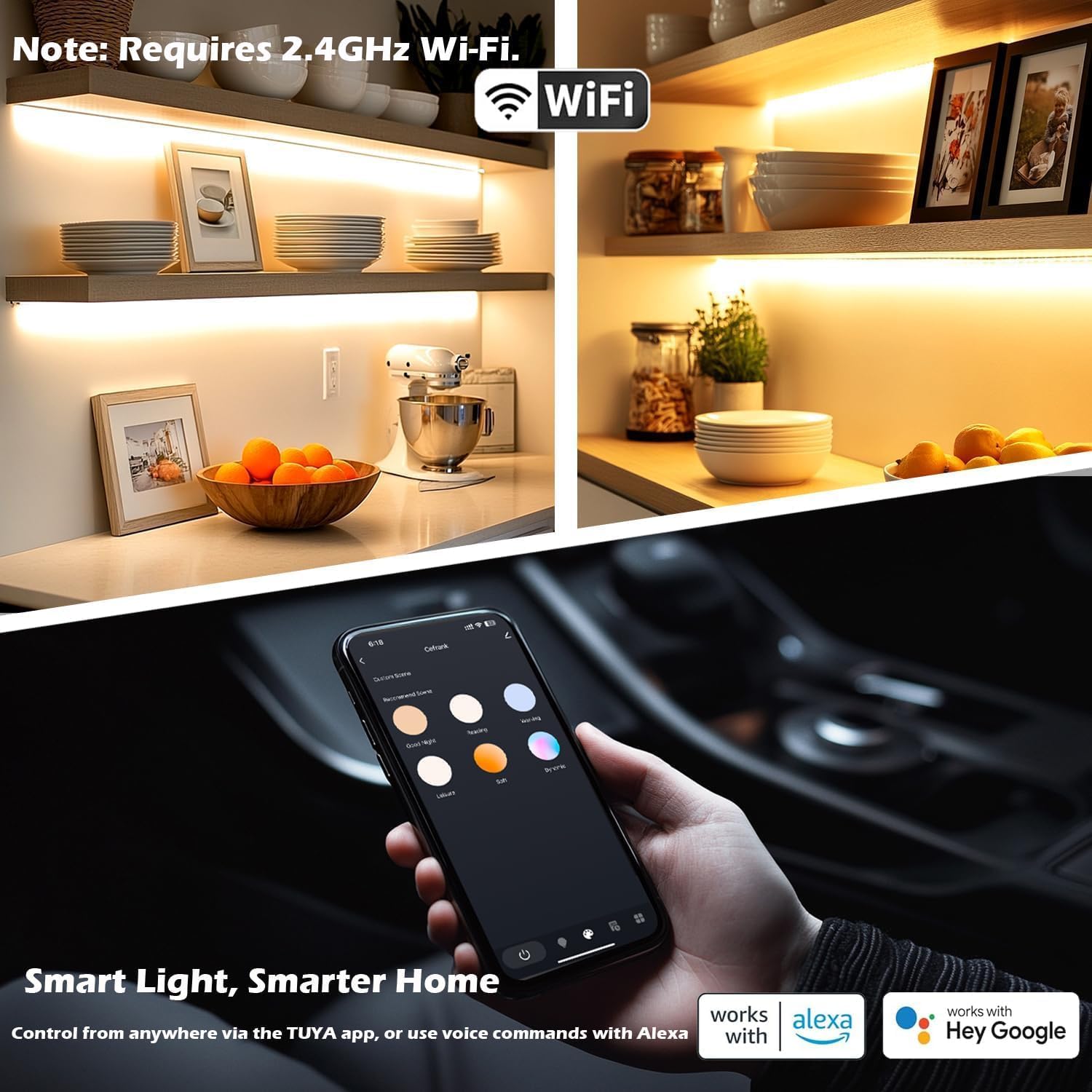Cefrank Illuminazione Sottopensile Smart LED, 4 Barre da 30 cm a V, Luce Dimmerabile 2700K-6000K, 3W per Barra, Controllo App, Compatibile con Alexa e Google Assistant