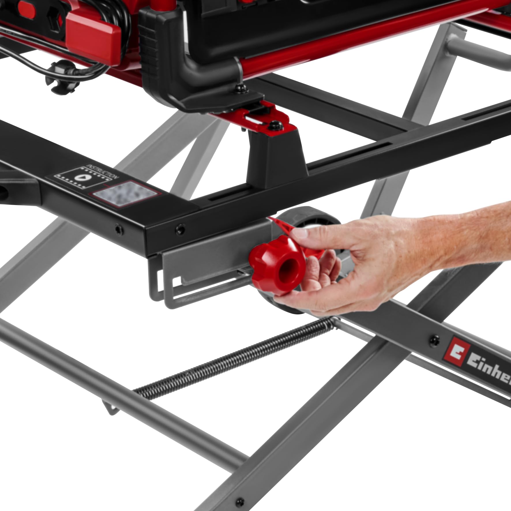 Einhell E-Stand TSS oryginalna podstawa do pił tarczowych (podstawa do pił stołowych, składana, uchwyt do noszenia, koła, wytrzymała konstrukcja stalowa, stabilna podstawa)
