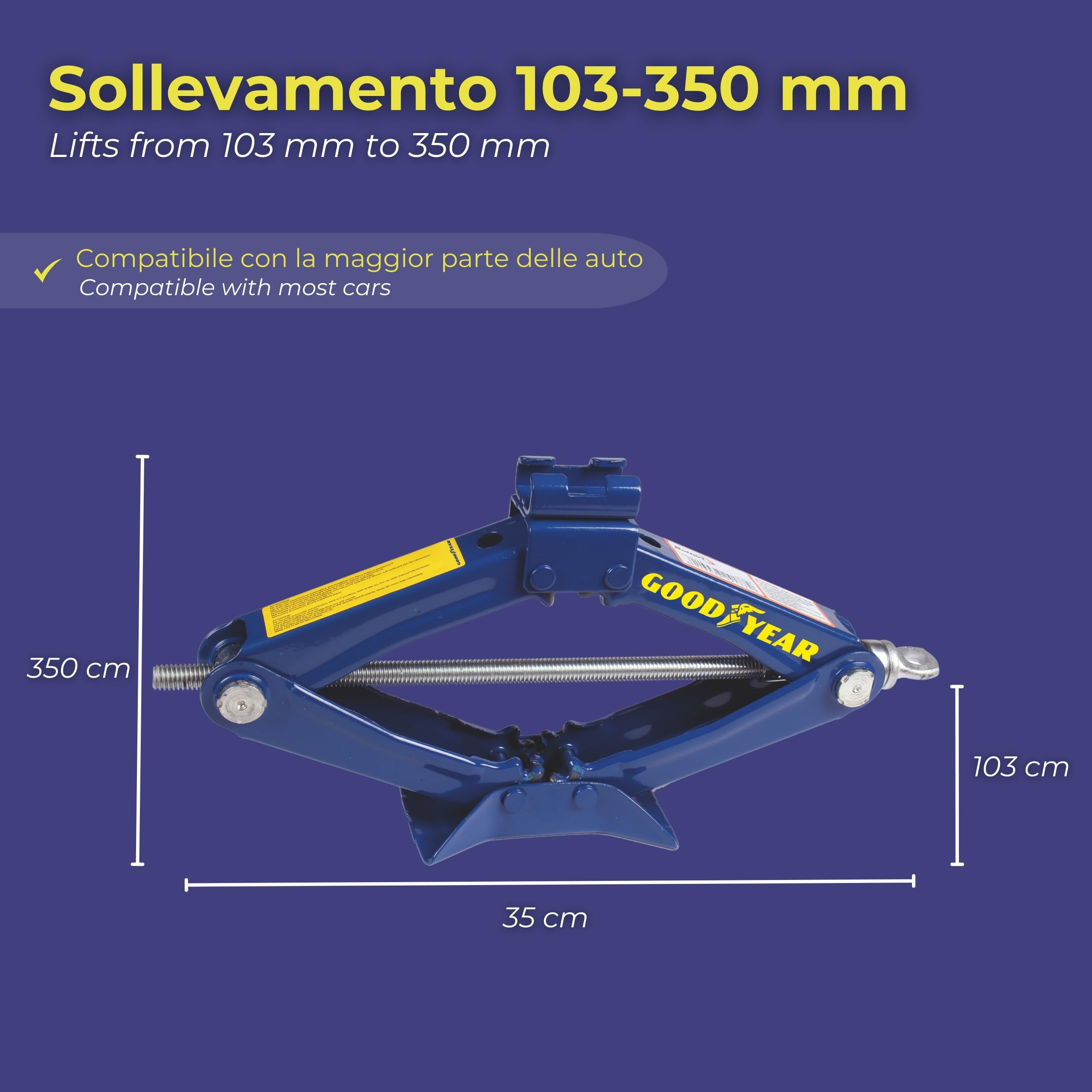Goodyear 77467 Cric Pantografo, 1 t, Sollevamento, 95-350 mm