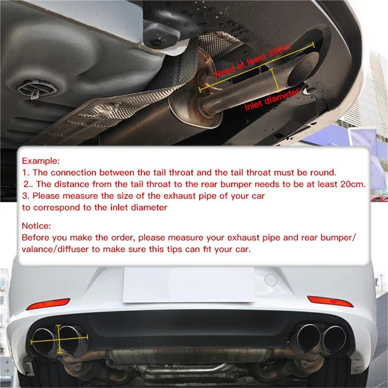 Auto Tłumik wydechowy Samochód Uniwersalny Wydech H Typ Podwójne Końcówki Stalowe Rury Tylne Do Tłumika Modyfikuj Dekorację Dyszy Rura wydechowa samochodu(Right In60-Out 89mm)