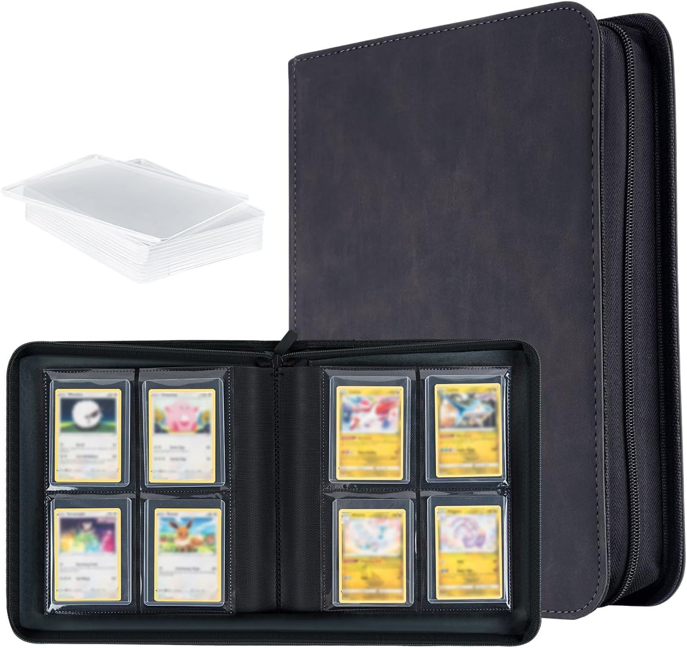 Tolesum Toploader - Album per carte da collezione 112 Top loader con 4 scomparti, 10 pezzi 35PT Toploader, raccoglitore per TCG, MTG, album di collezione, colore: nero